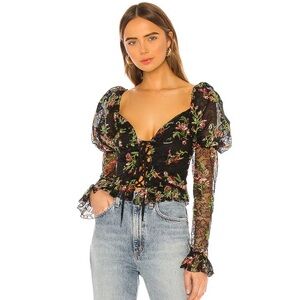 New Revolve Majorelle Annushka Cropped Tulle Top in Multi Floral Black Small